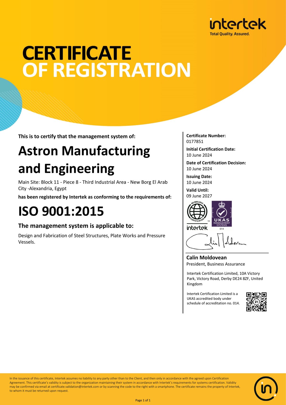 ISO 9001:2015 certificate 0177851 preview
