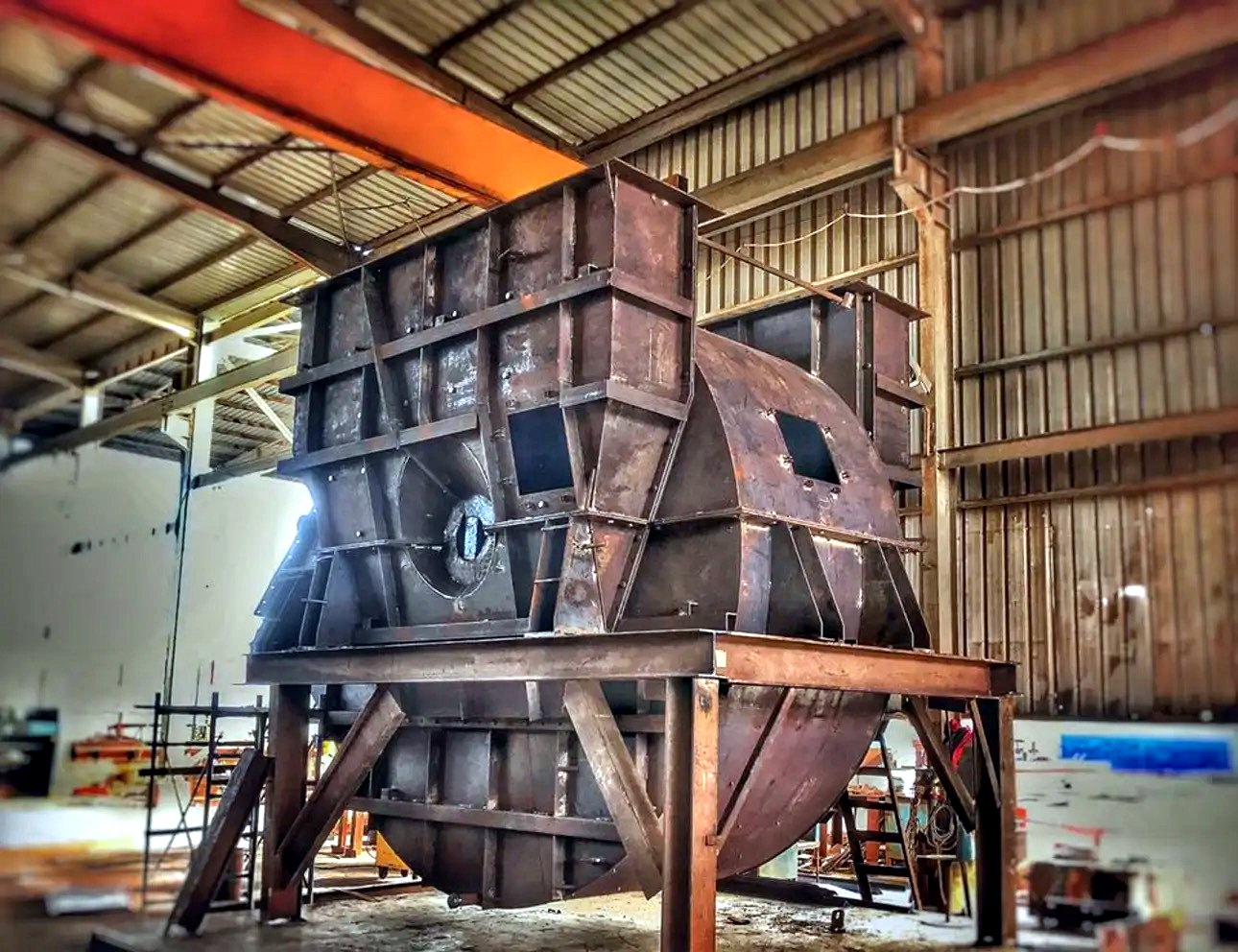 Large fabricated industrial equipment in workshop